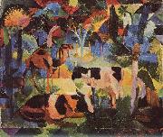 August Macke Landschaft mit Kuhen und Kamel oil painting